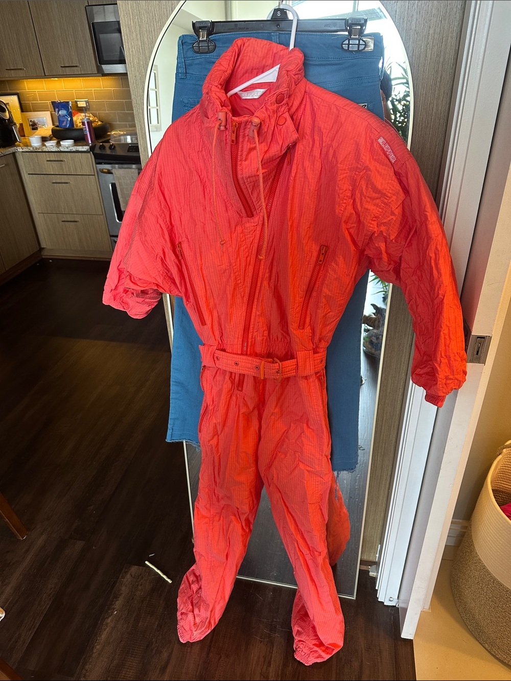 Women’s Red One-Piece Ski Suit with Belt